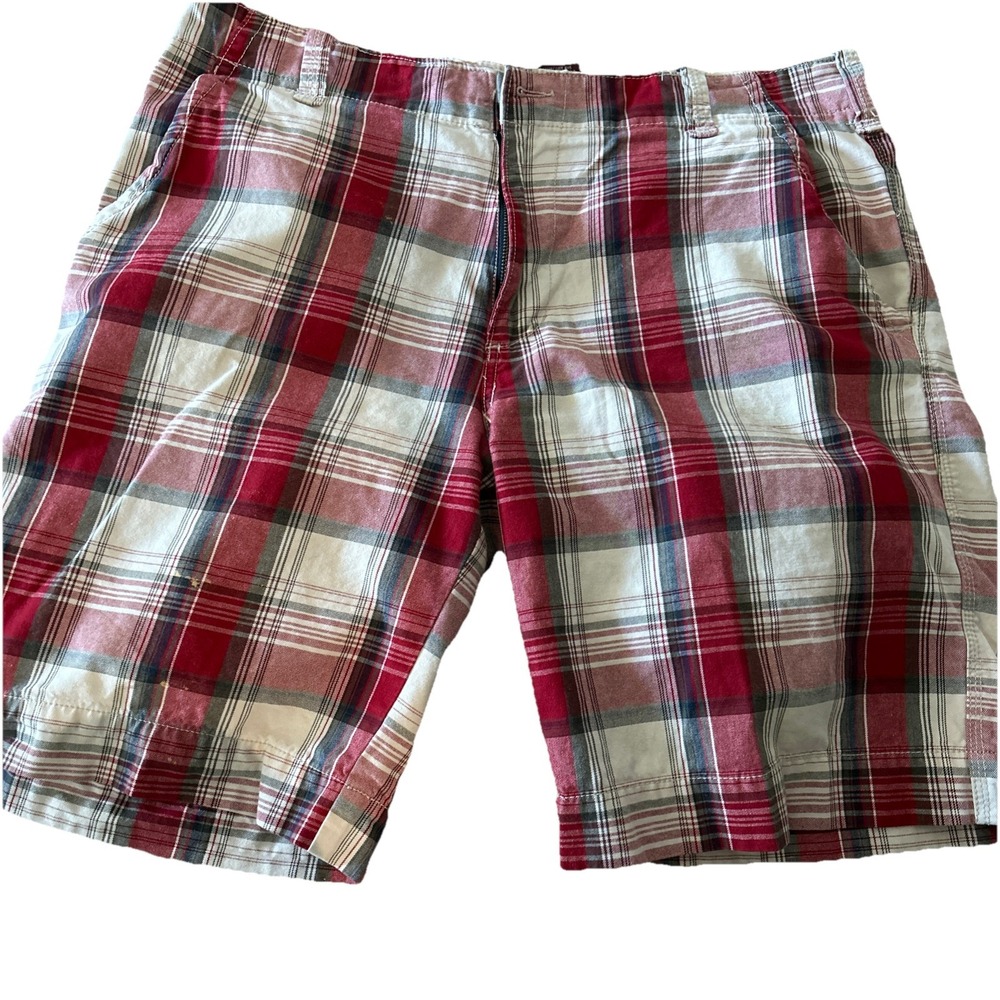 Plugg Co. Cargo Shorts Men's 38 Red Gray Plaid Y2K‎ Outdoor Hiking Skater Cotton
